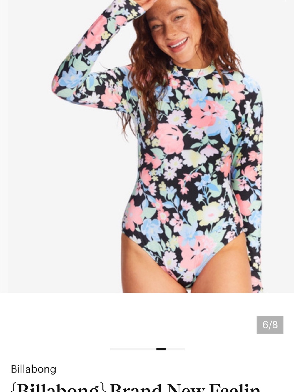 Billabong women’s Black Floral Long-Sleeve One-Piece - Picture 5 of 6
